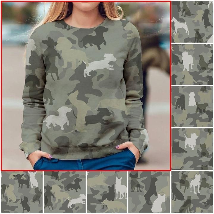 Dachshund pattern camouflage style for dog lover ter 3D Sweater